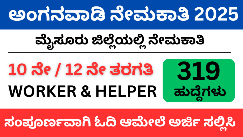 WCD Mysore Recruitment 2025 -Anganwadi Worker & Helpers